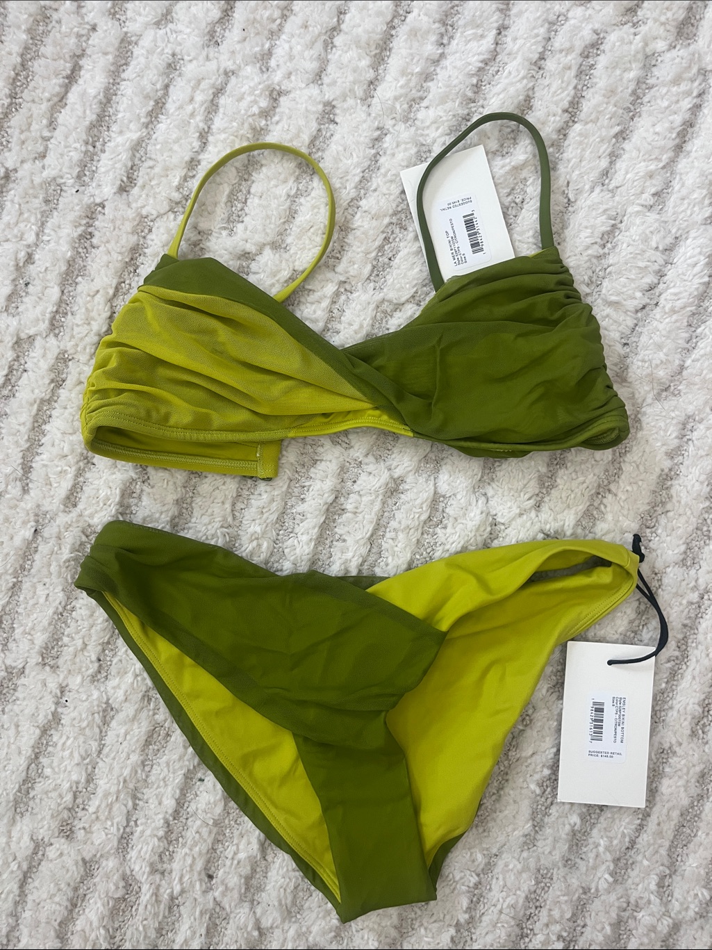 Staud Two-Tone Olive & Chartreuse Twist Bikini